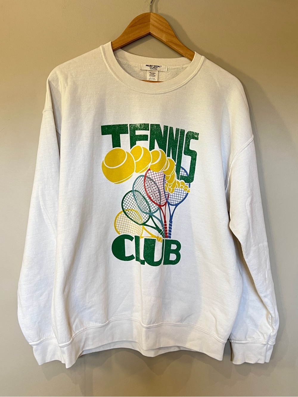 Project Social T White Crewneck with Green, Yellow & Blue Tennis Graphic - Picture 4 of 4